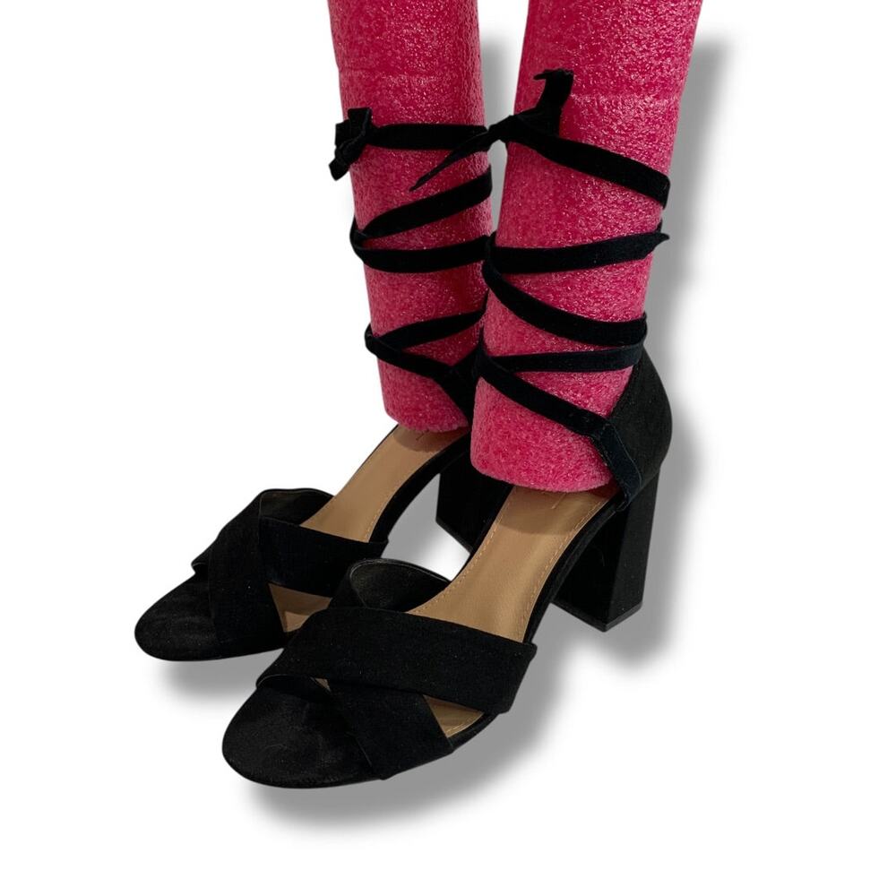 Size 5.5 Loft Womens Lace Up Black Faux Suede 3.5" Heels‎ Shoes